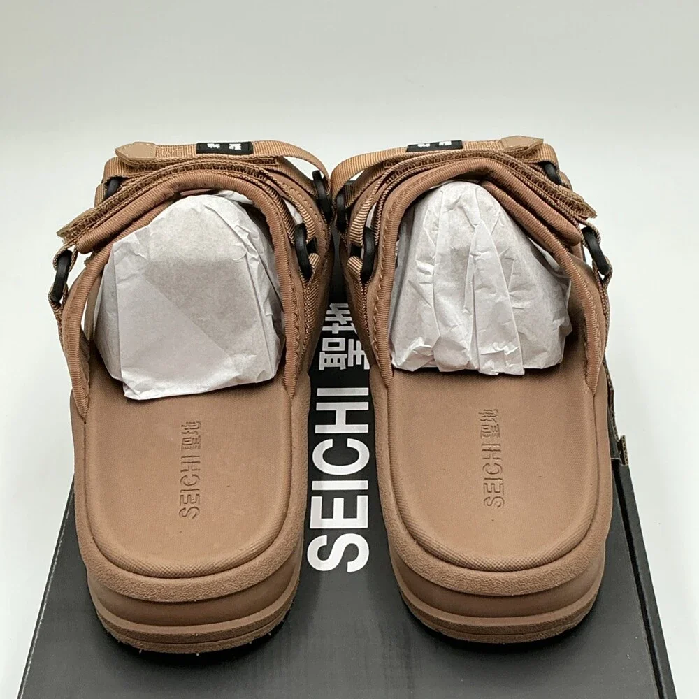 Seichi Sandoru Ichi Sandals Men 10 Taupe Slip On Open Toe Platform Slide Eby2913